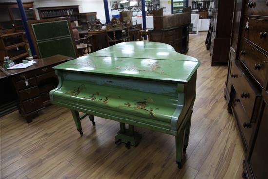 A Leutke green lacquered chinoiserie boudoir grand piano, L.5ft 7in.